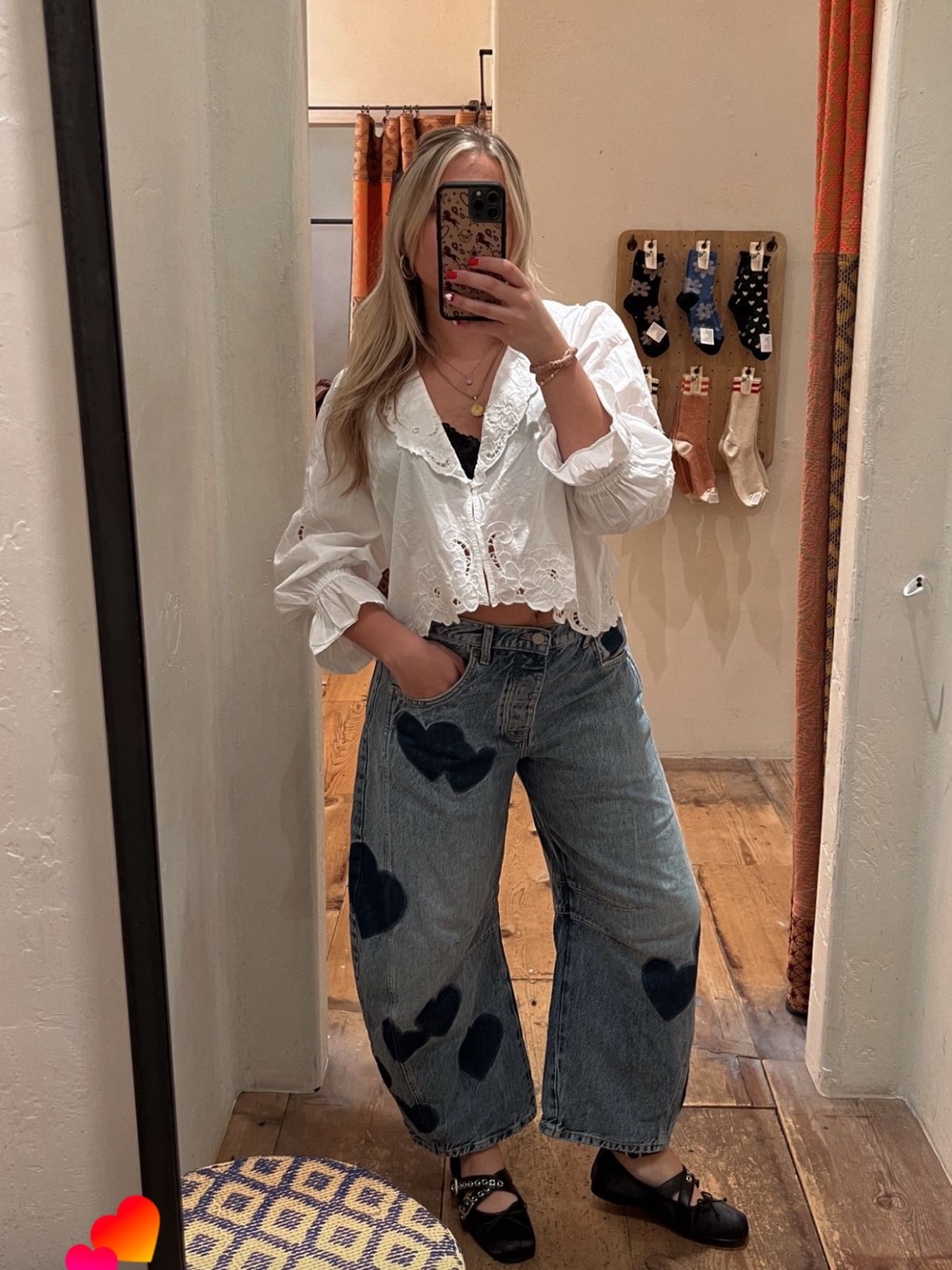 RARE: Free People Barrel Heart Patch Denim Jeans